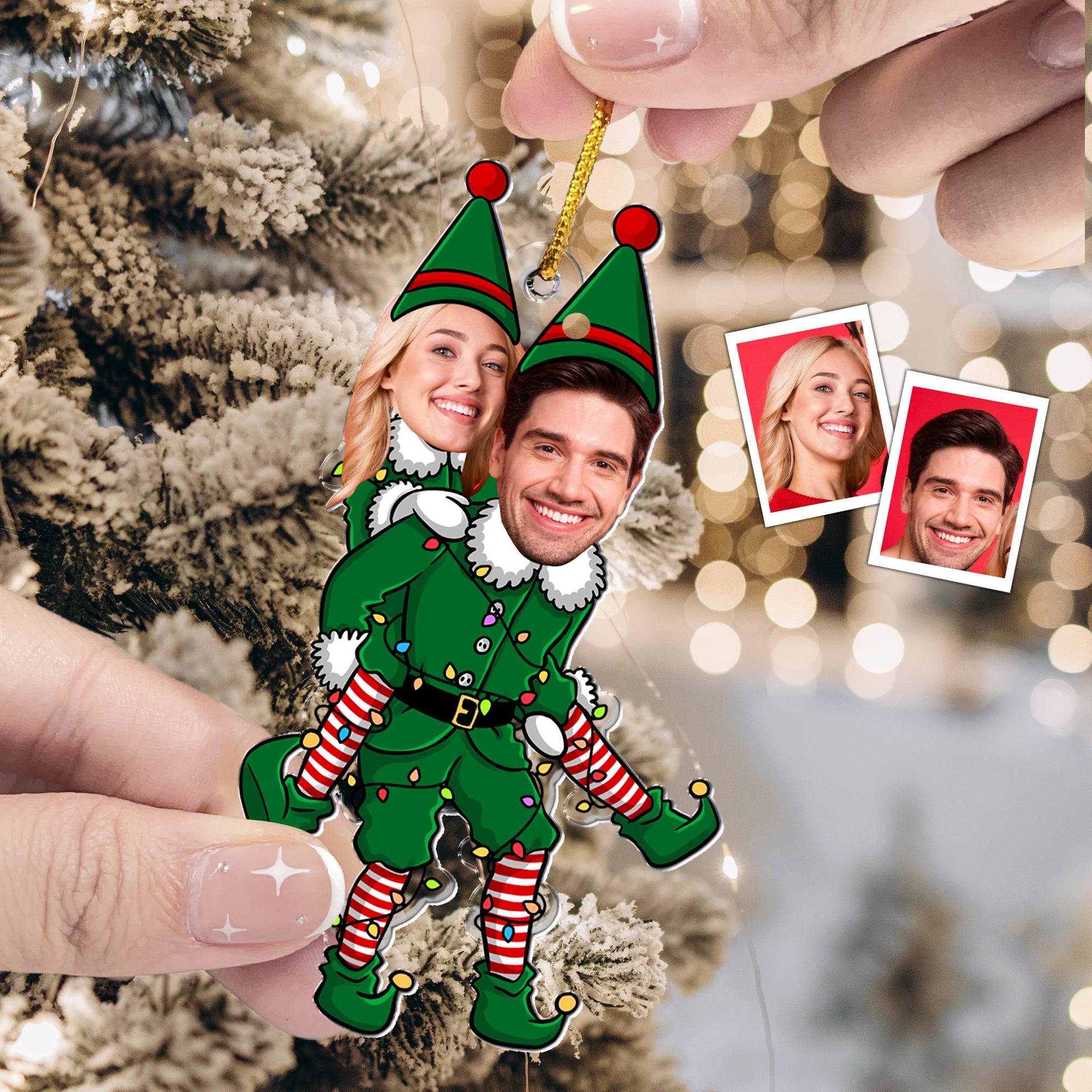 Couple Funny Elf - Personalized Acrylic Photo Ornament