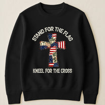 Patchwork Style USA Flag And Cross Print - Shirt