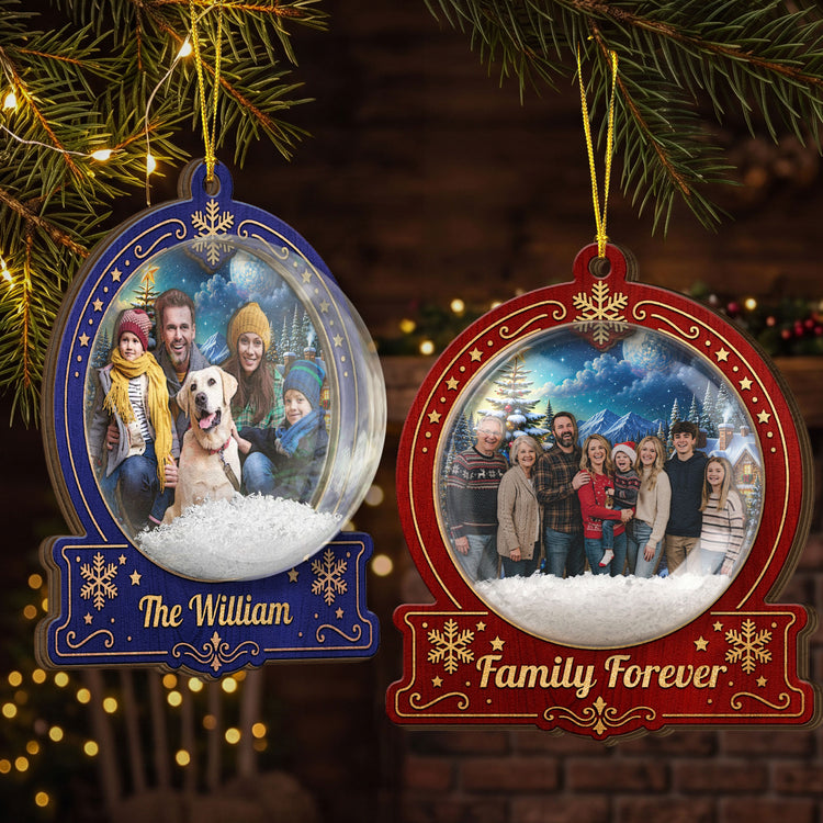 Custom Photo For Family, Grandparents, Grandkids, Siblings - 3D Snow Ball - Personalized Ornament 2