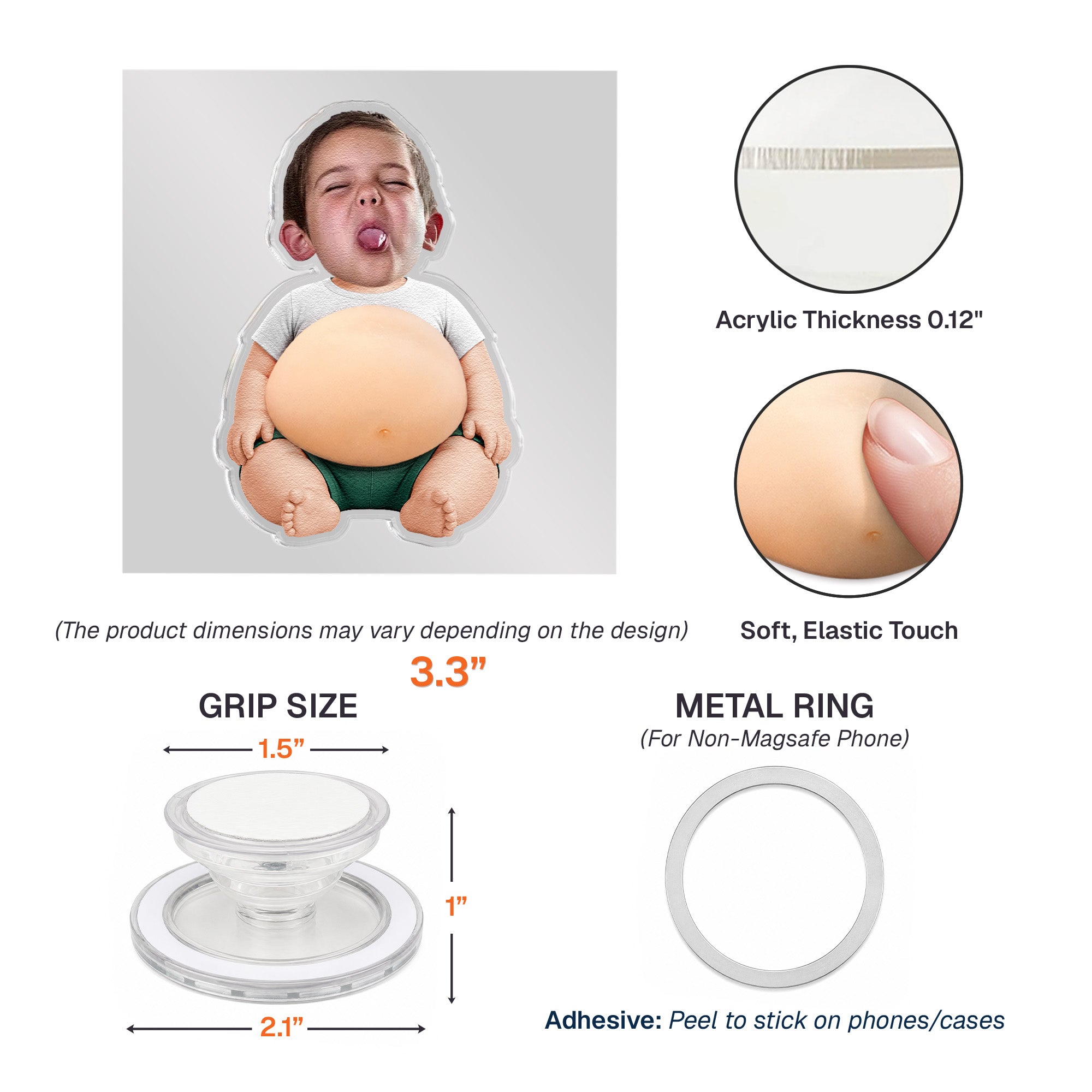 3D Cute Squishy Kid & Baby - Custom Face - Personalized Phone Grip