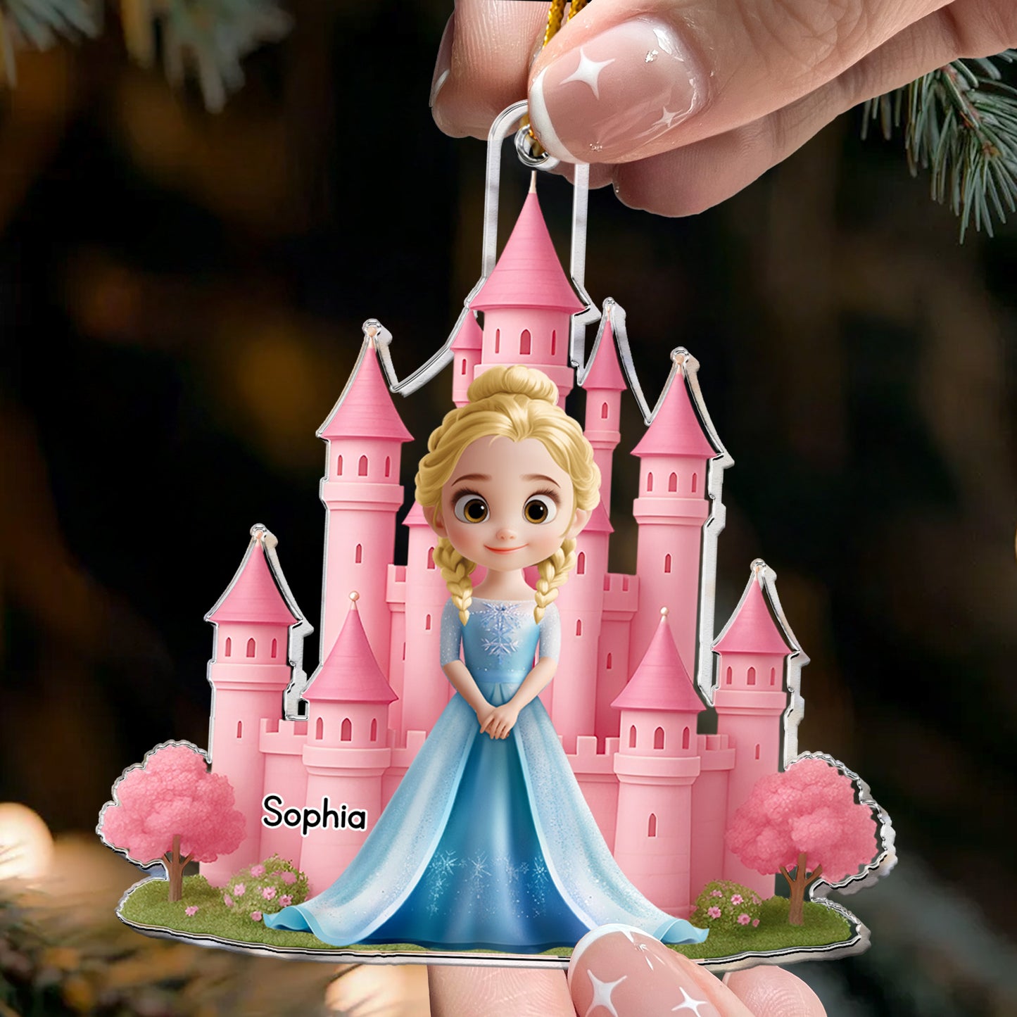 3D Effect Cartoon Princess Castle - Personalized Acrylic Ornament