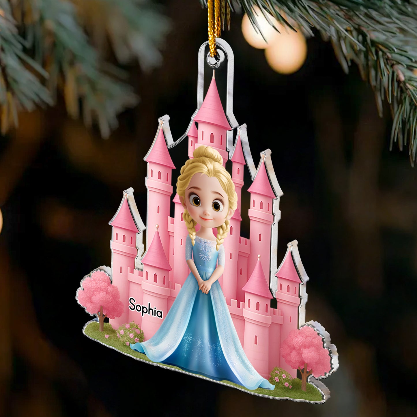 3D Effect Cartoon Princess Castle - Personalized Acrylic Ornament