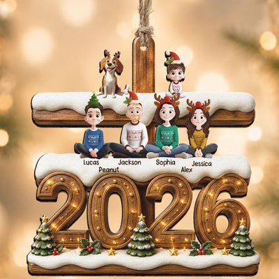 3D Effect Christmas Family And Dog Cat - Personalized Ornament