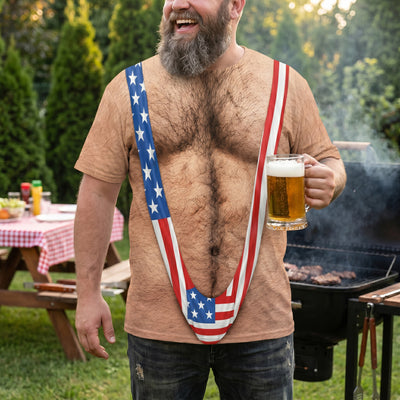 3D Hairy Body Swimsuit For For Men, Funny Patriotic - Personalized Shirt