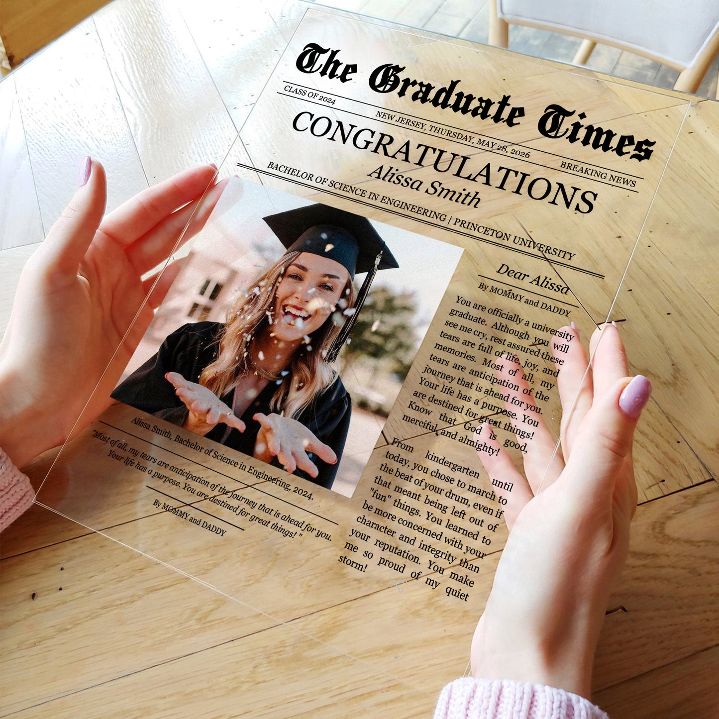 Newspaper Graduation Celebration - Personalized Acrylic Photo Plaque