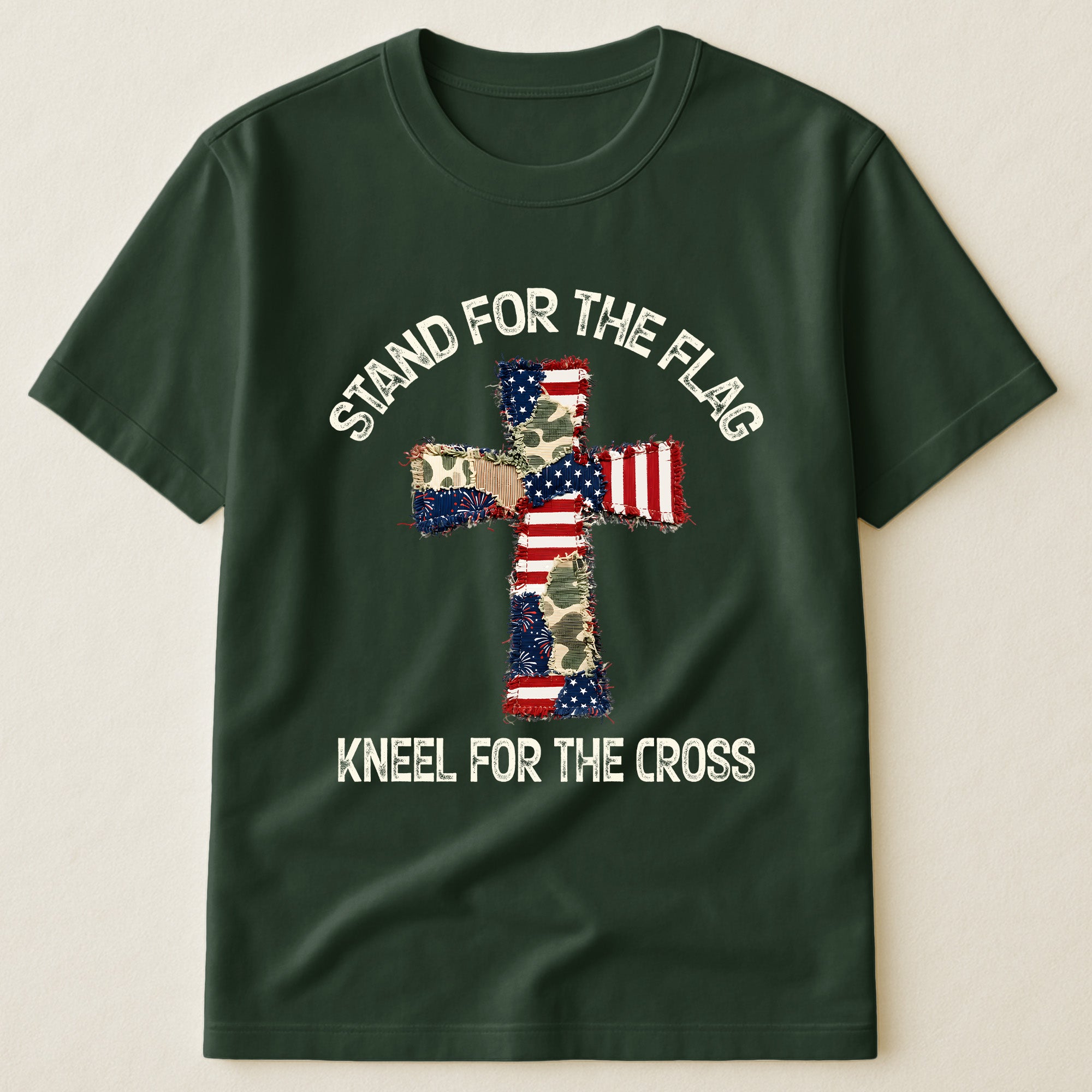 Patchwork Style USA Flag And Cross Print - Shirt