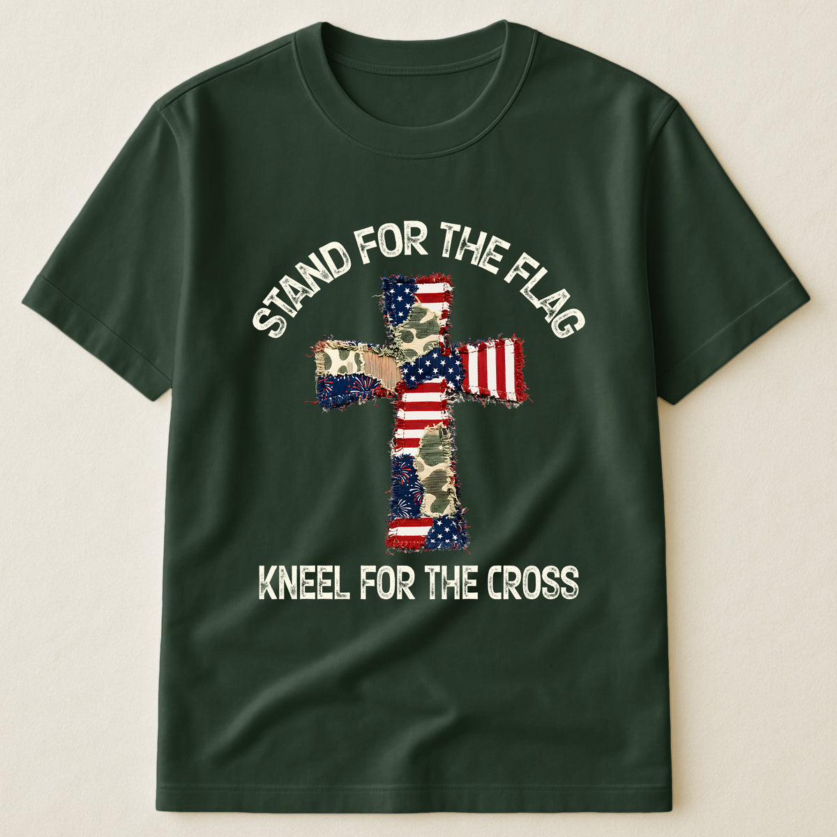 Patchwork Style USA Flag And Cross Print - Shirt