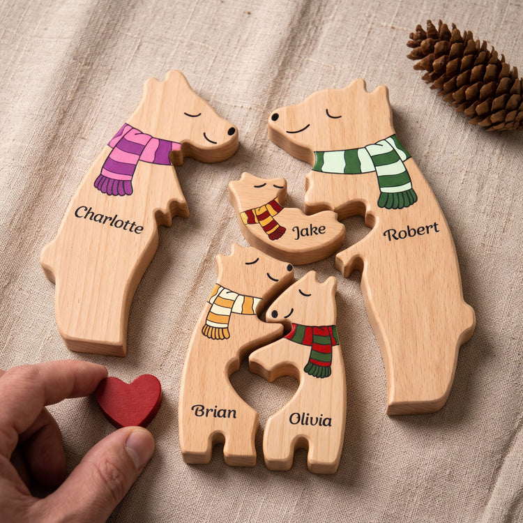 Custom Bear Family Wooden Christmas Gifts For Her, Him - Personalized Puzzle 3