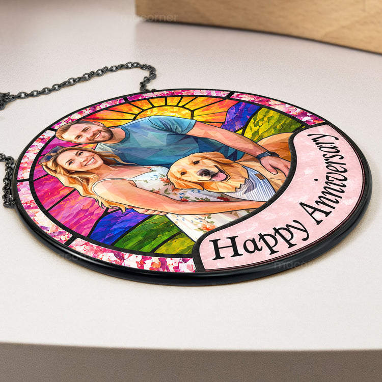 Forever & Always Couple Stained Glass Art Anniversary Valentine's Day Gift - Personalized Window Hanging Suncatcher 4