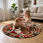 3D Christmas Round Rug, Secret Library Optical Illusion Floor Mat, Holiday Area Rug, Christmas Living Room Decor, Cozy Xmas Home Gift - Personalized Quilted Mat 4