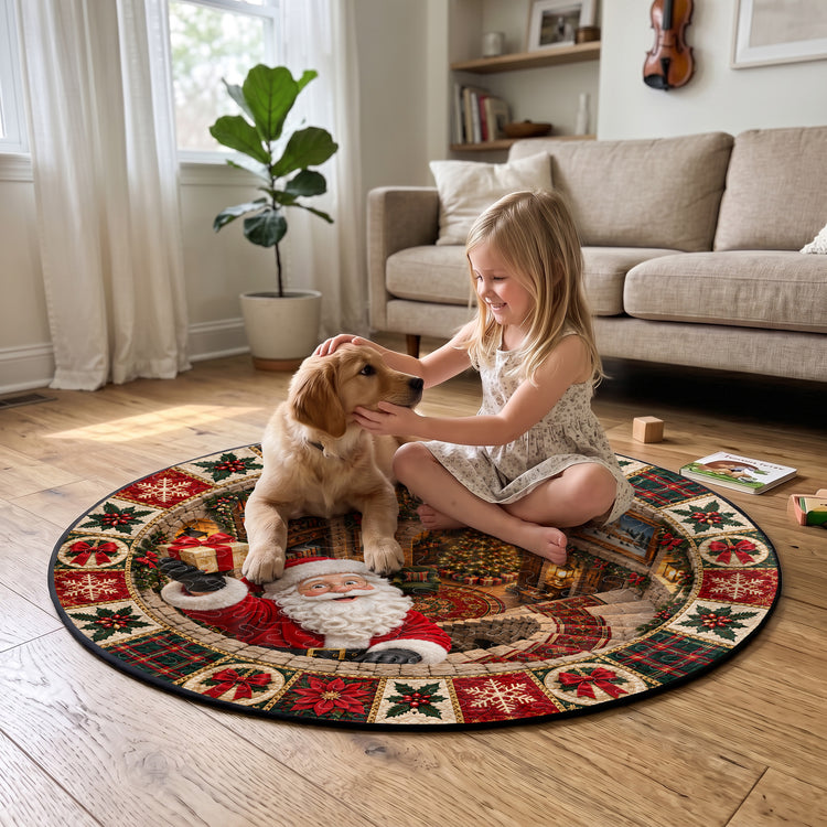 3D Christmas Round Rug, Secret Library Optical Illusion Floor Mat, Holiday Area Rug, Christmas Living Room Decor, Cozy Xmas Home Gift - Personalized Quilted Mat 4