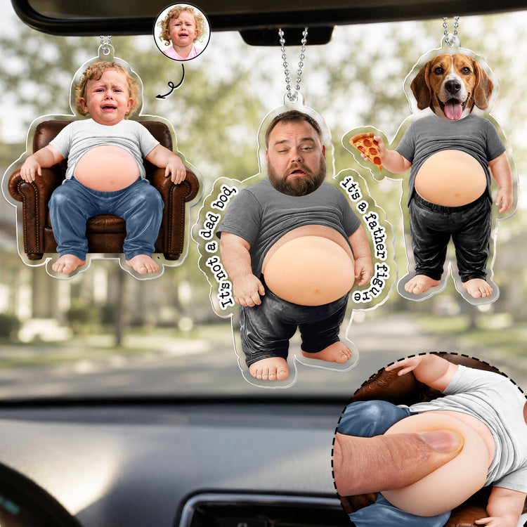 3D Squishy Cute Big Belly - Dad Bod For Him, Dad, Boss, Husband, Coworker - Personalized Rear View Mirror Accessory 1