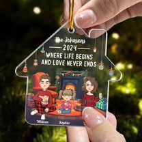 Family Where Life Begins And Love Never Ends - Personalized House Shaped Acrylic Ornament