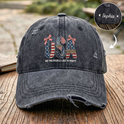 4th Of July Faux Patchwork Pattern USA - Personalized Cap