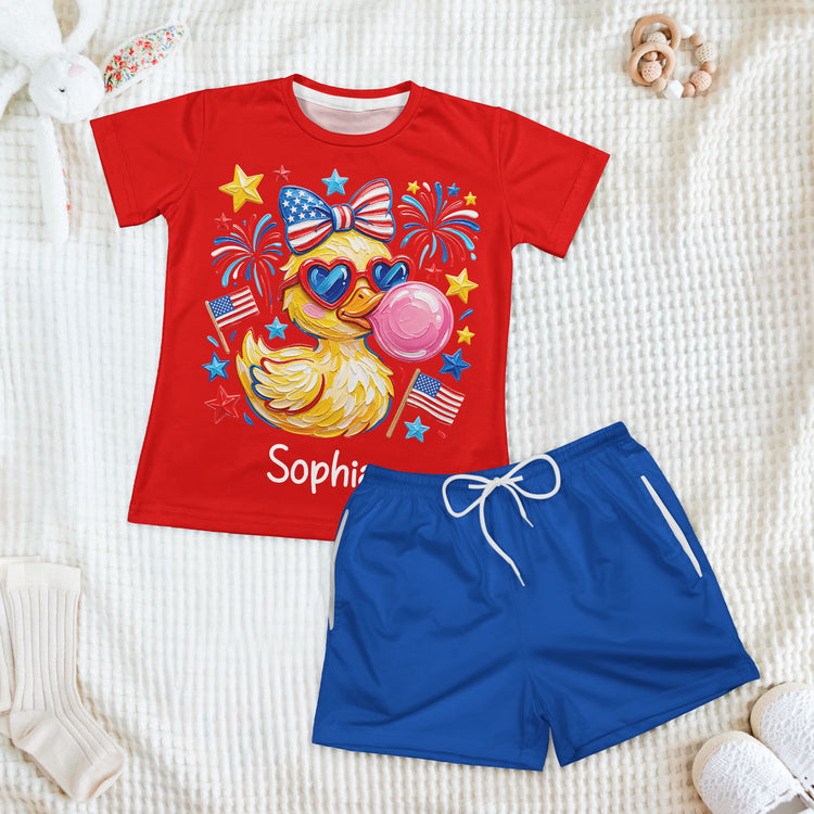 4Th-Of-July-Patriotic-Kids-Duck-Usa-Fireworks-Flag-Personalized-Kids-Clothing-Set-2