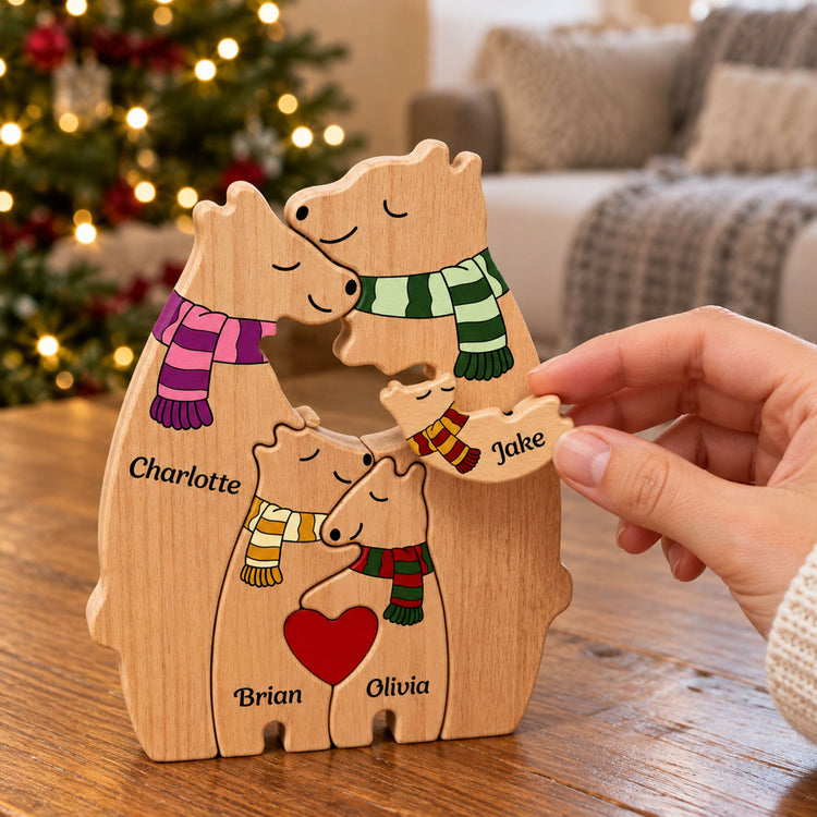 Custom Bear Family Wooden Christmas Gifts For Her, Him - Personalized Puzzle 4