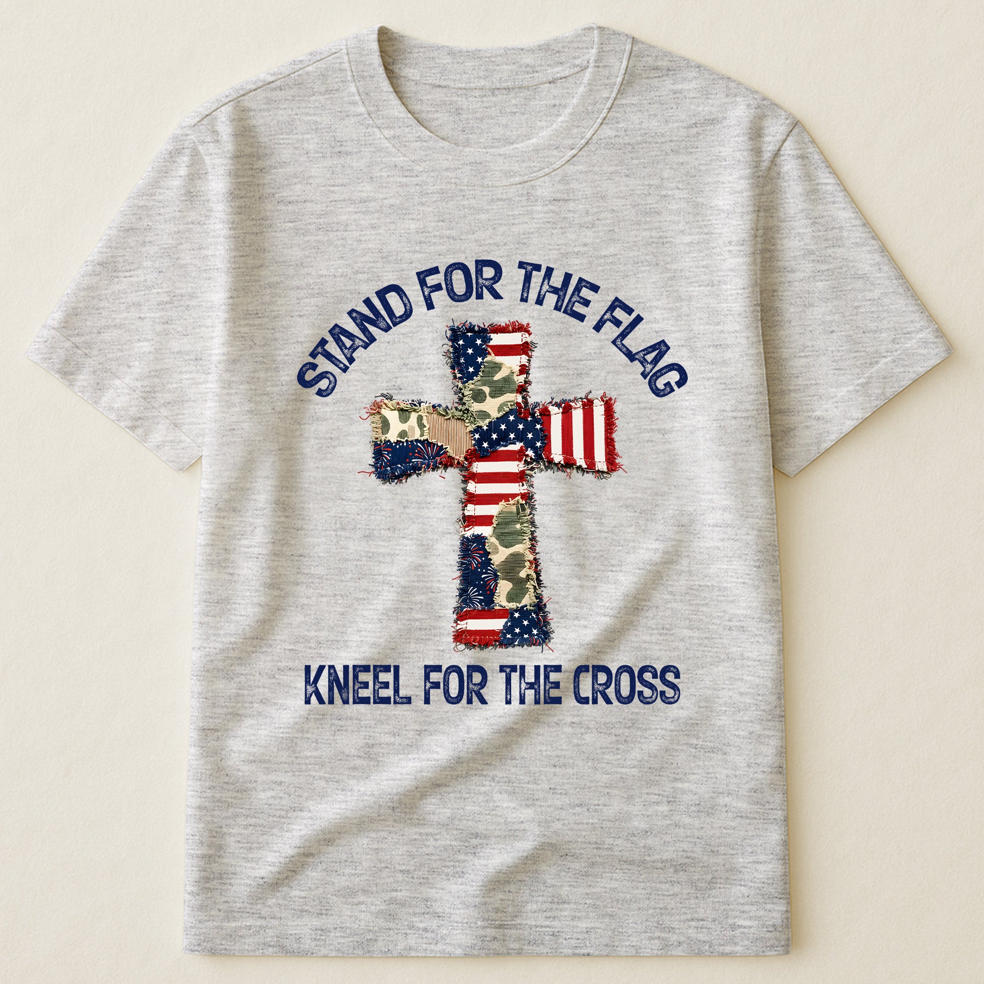 Patchwork Style USA Flag And Cross Print - Shirt