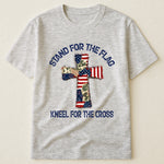 Patchwork Style USA Flag And Cross Print - Shirt