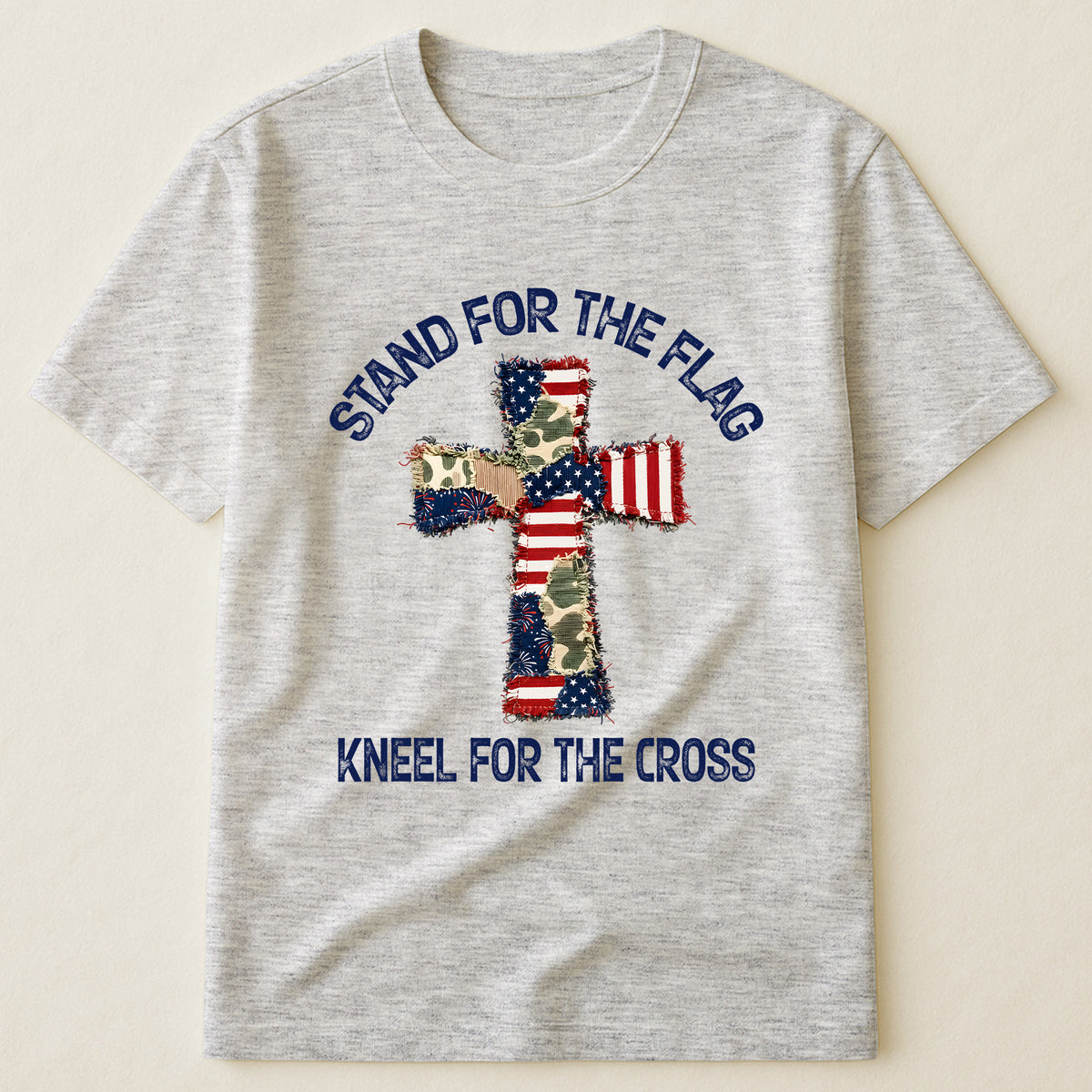 Patchwork Style USA Flag And Cross Print - Shirt