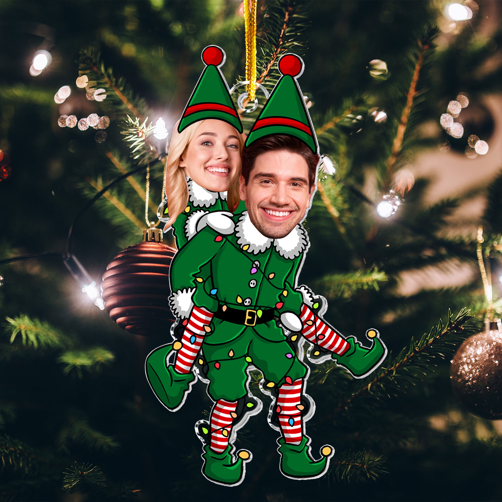 Couple Funny Elf - Personalized Acrylic Photo Ornament