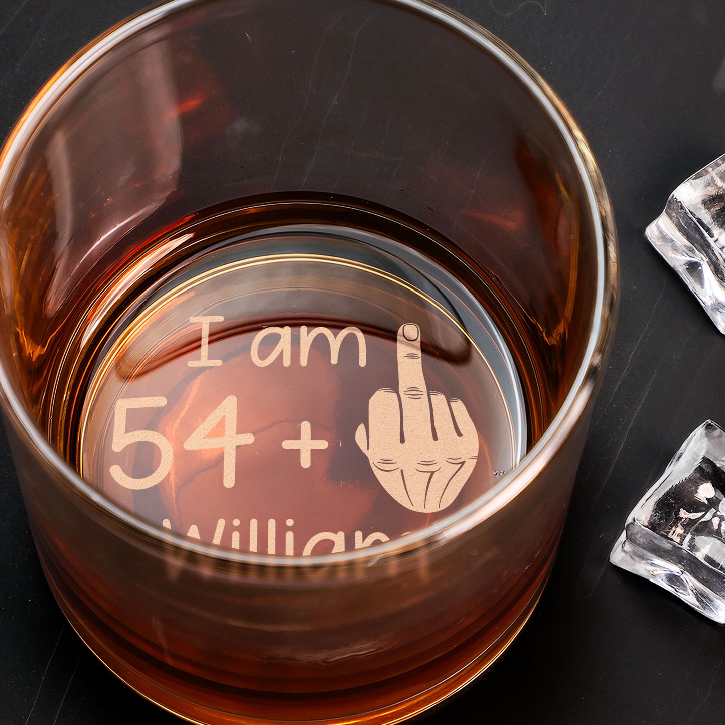 54 + Middle Finger Funny Birthday Gifts For Him - Personalized Engraved Whiskey Glass