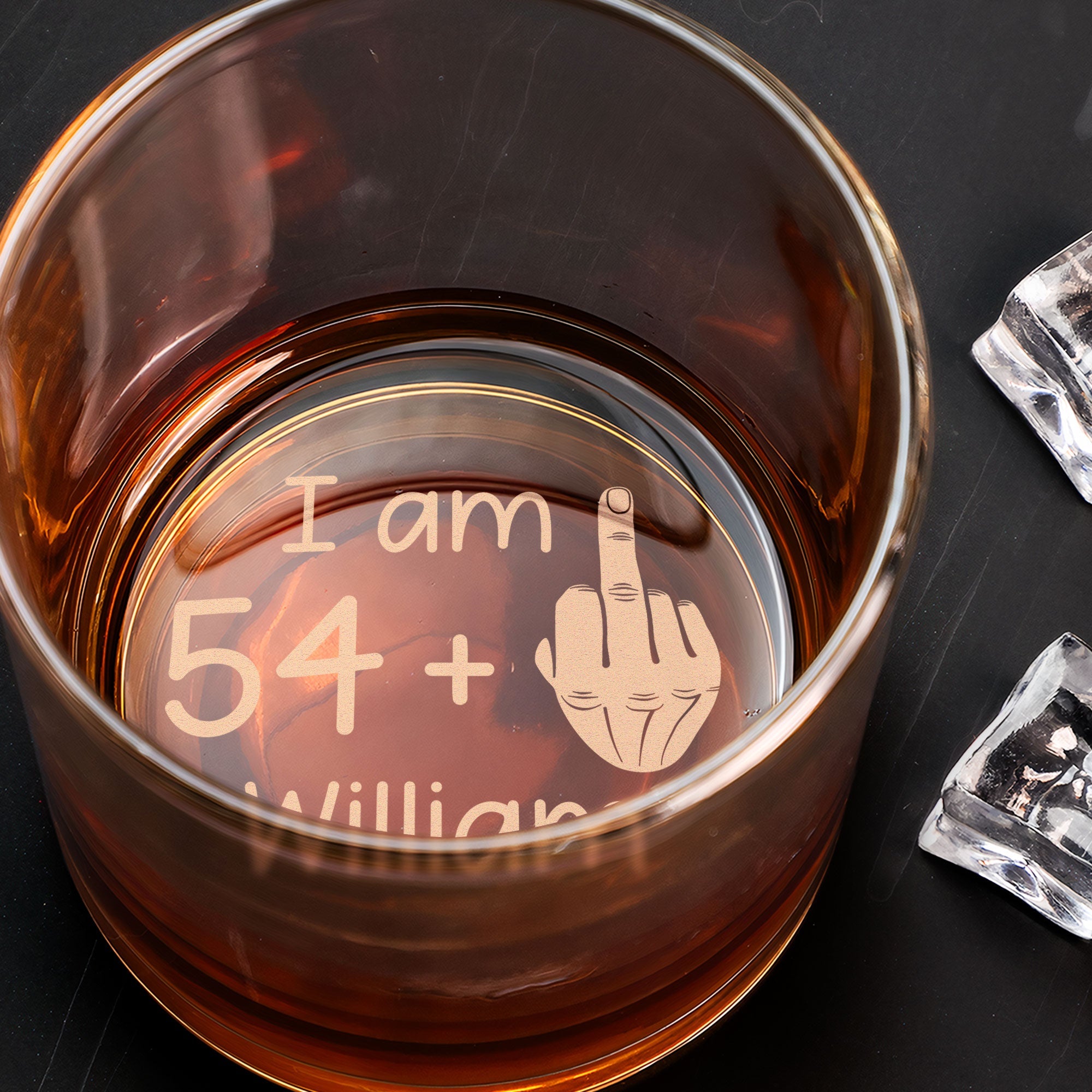 54 + Middle Finger Funny Birthday Gifts For Him - Personalized Engraved Whiskey Glass