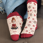 Custom Name & Birth Flower For Her Book Lovers Shh I'm Reading - Personalized Socks 5