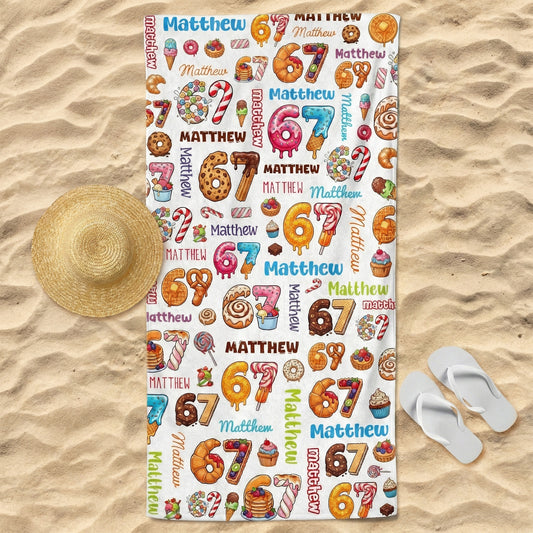 67 Ice Cream With Name Pattern - Personalized Quick-Dry Beach Towel