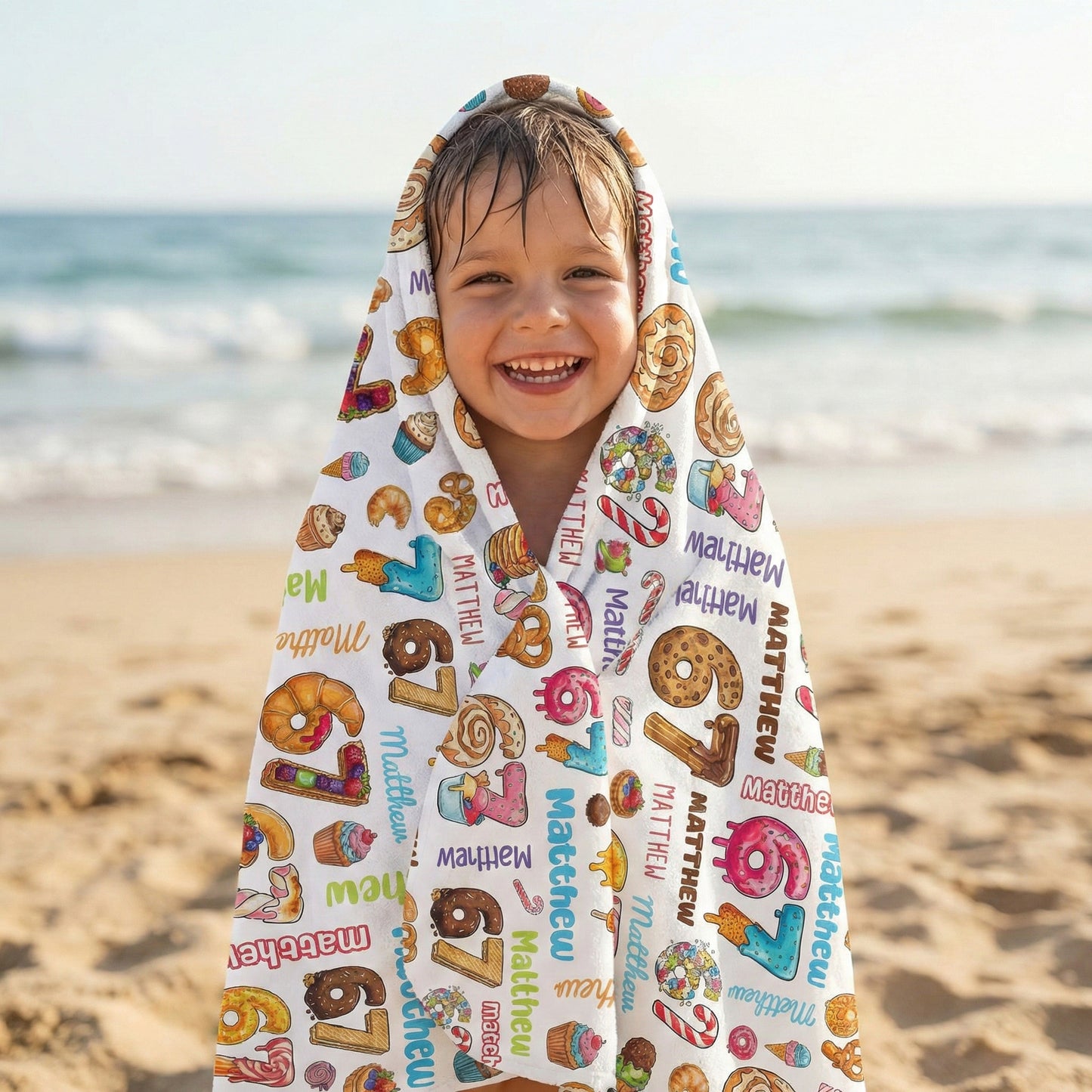 67 Ice Cream With Name Pattern - Personalized Quick-Dry Beach Towel