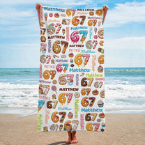 67 Ice Cream With Name Pattern - Personalized Quick-Dry Beach Towel