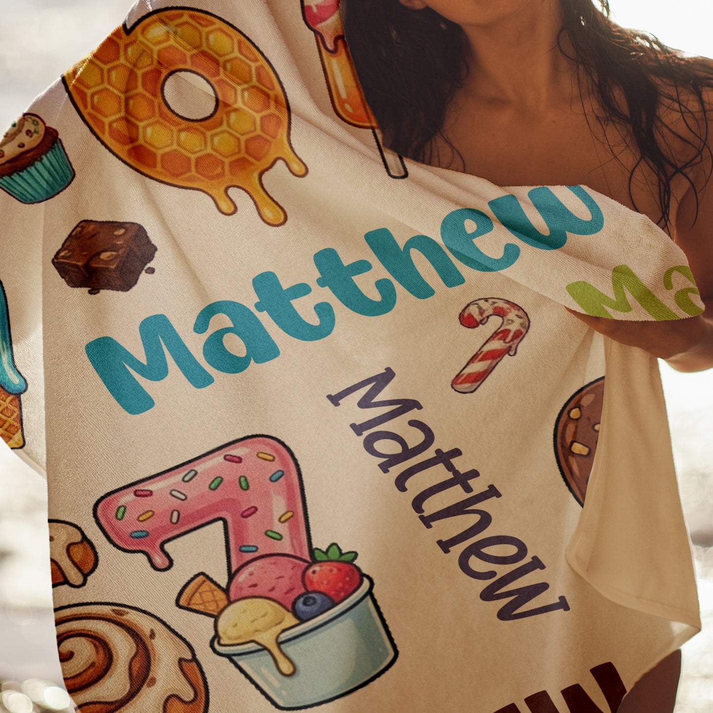 67 Ice Cream With Name Pattern - Personalized Quick-Dry Beach Towel