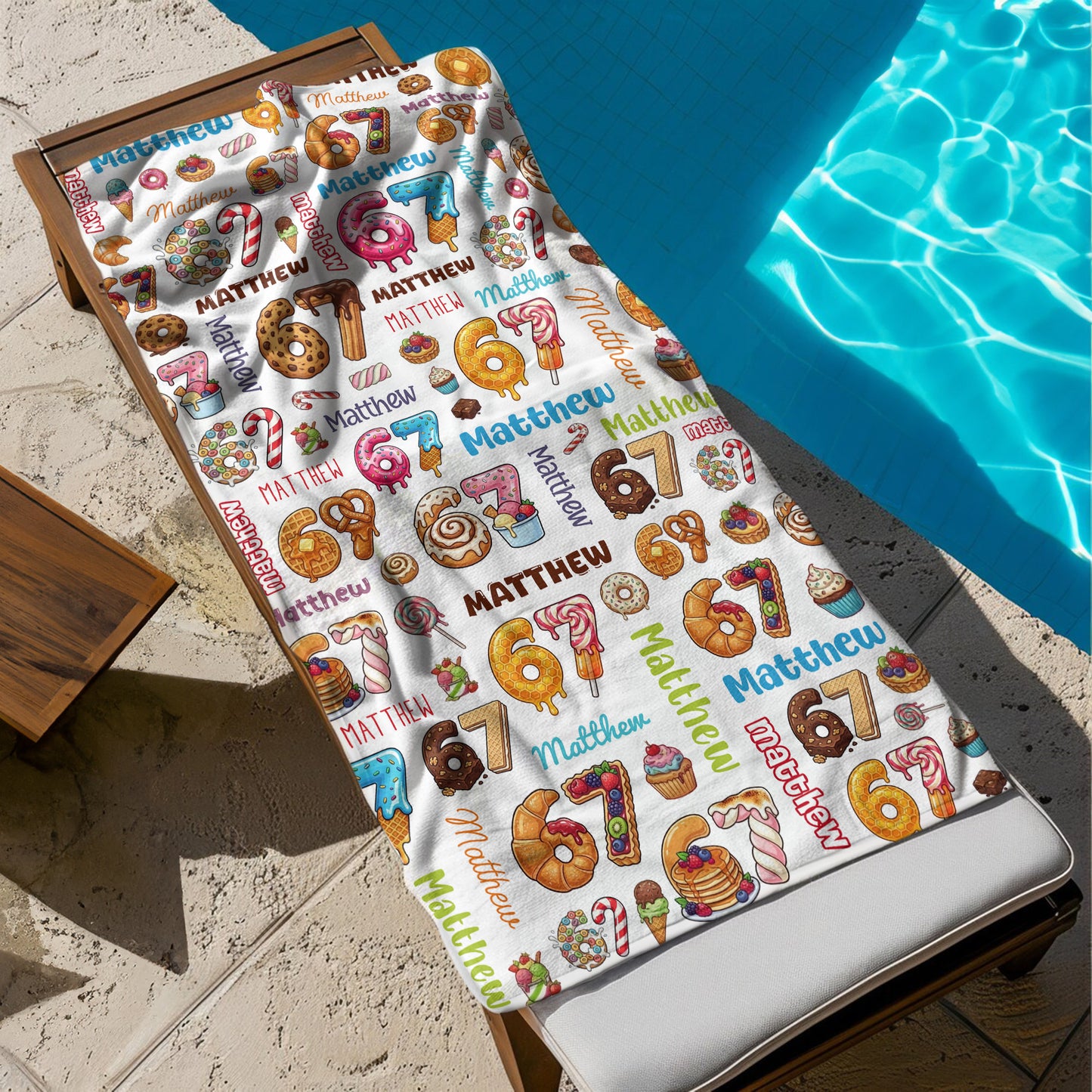 67 Ice Cream With Name Pattern - Personalized Quick-Dry Beach Towel