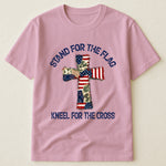 Patchwork Style USA Flag And Cross Print - Shirt