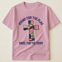 Patchwork Style USA Flag And Cross Print - Shirt