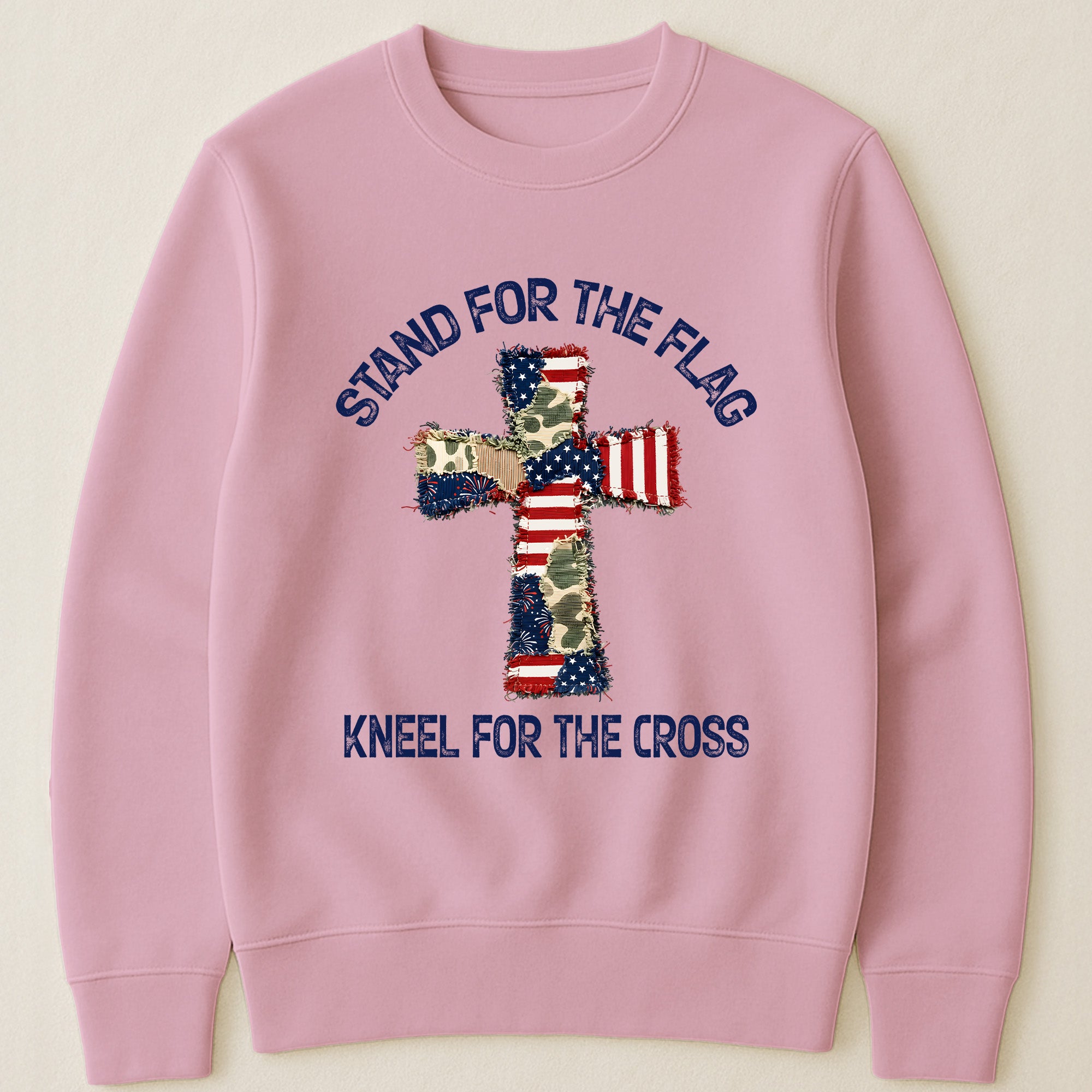 Patchwork Style USA Flag And Cross Print - Shirt