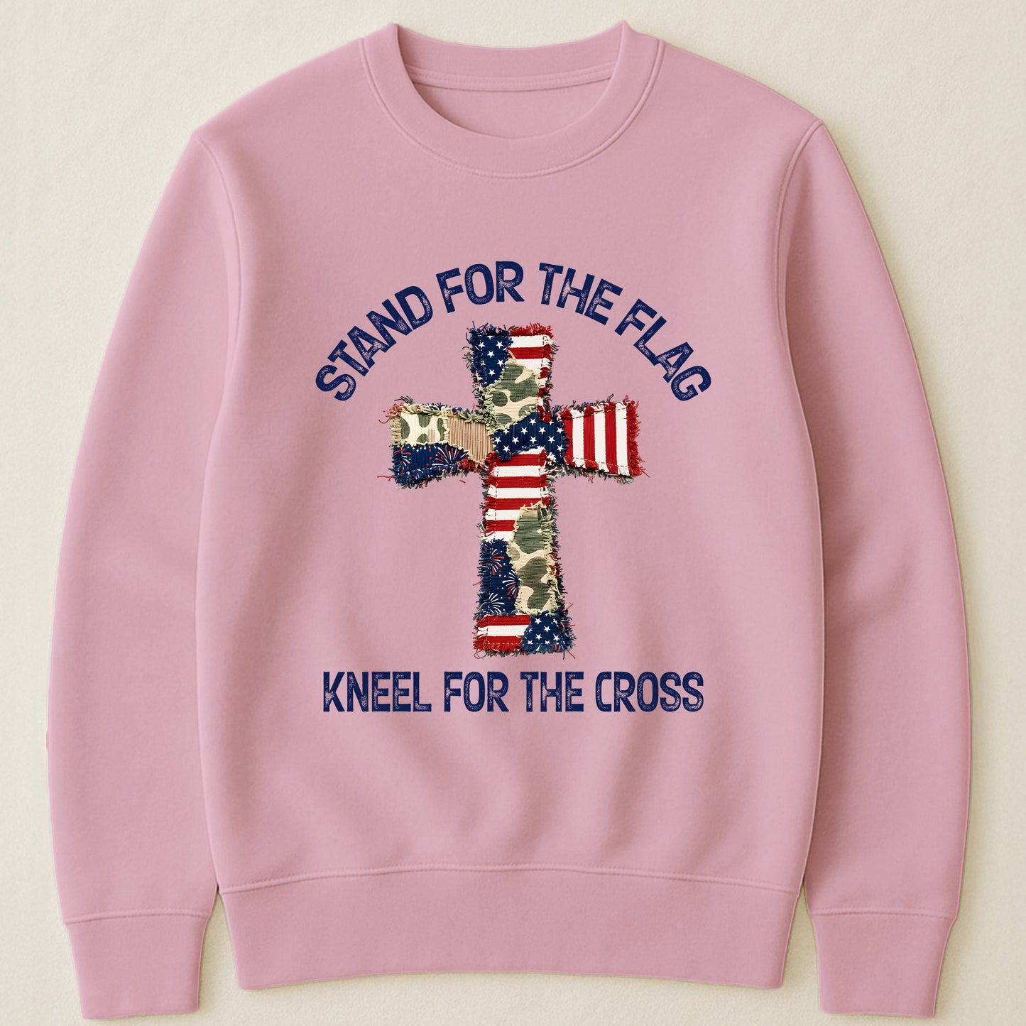 Patchwork Style USA Flag And Cross Print - Shirt
