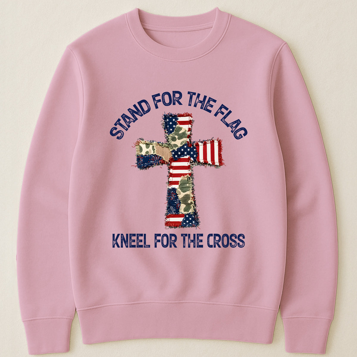 Patchwork Style USA Flag And Cross Print - Shirt