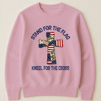 Patchwork Style USA Flag And Cross Print - Shirt