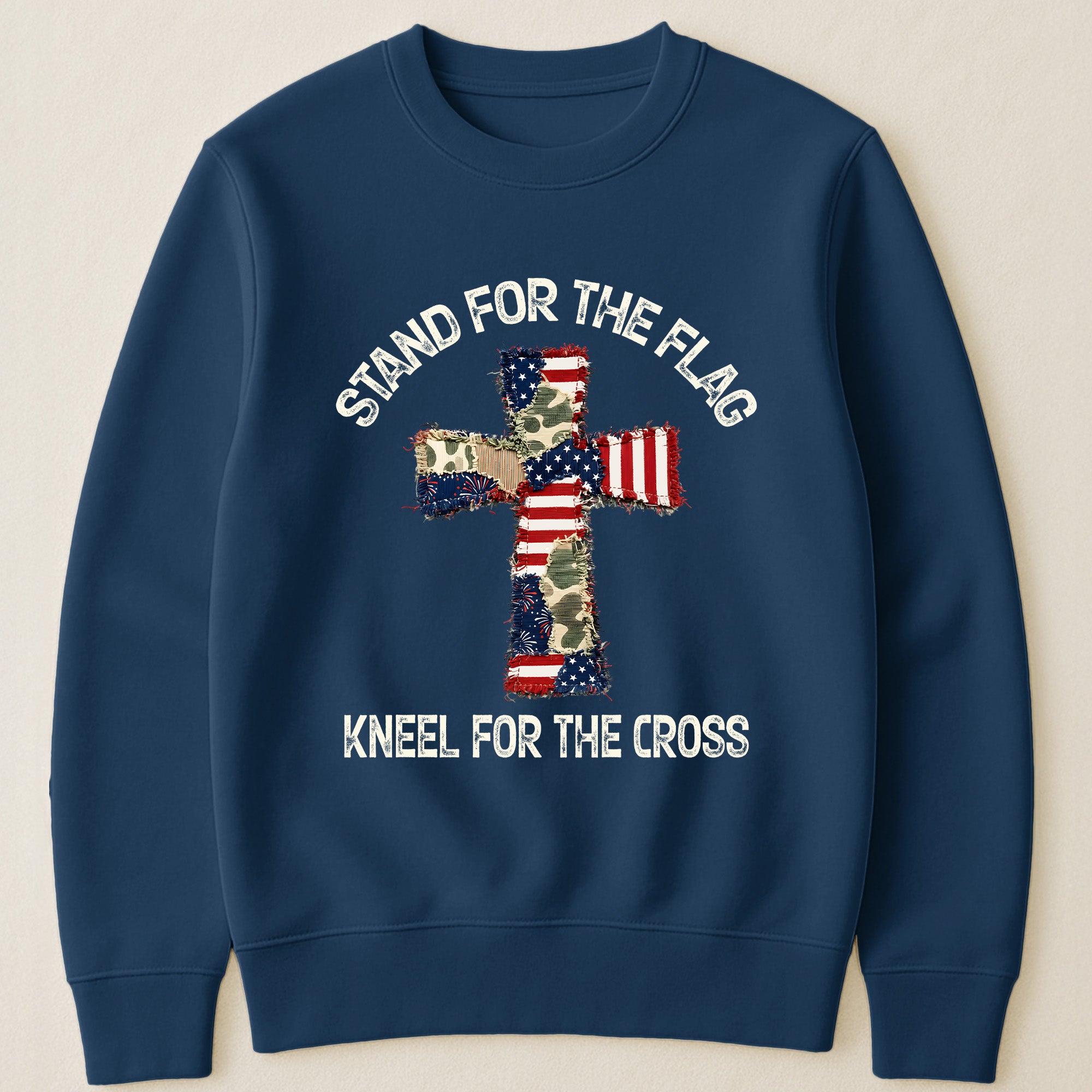 Patchwork Style USA Flag And Cross Print - Shirt
