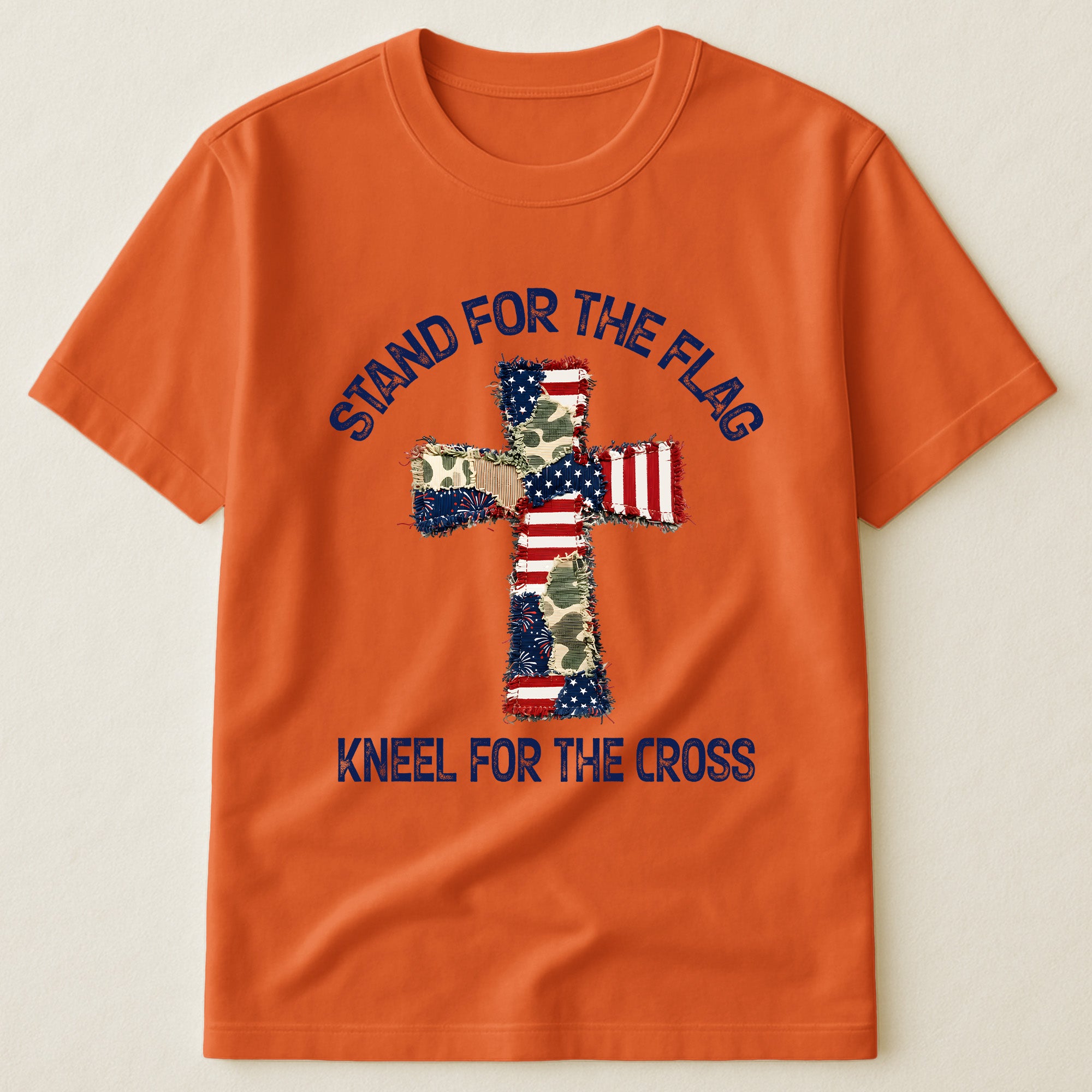 Patchwork Style USA Flag And Cross Print - Shirt