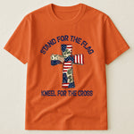 Patchwork Style USA Flag And Cross Print - Shirt