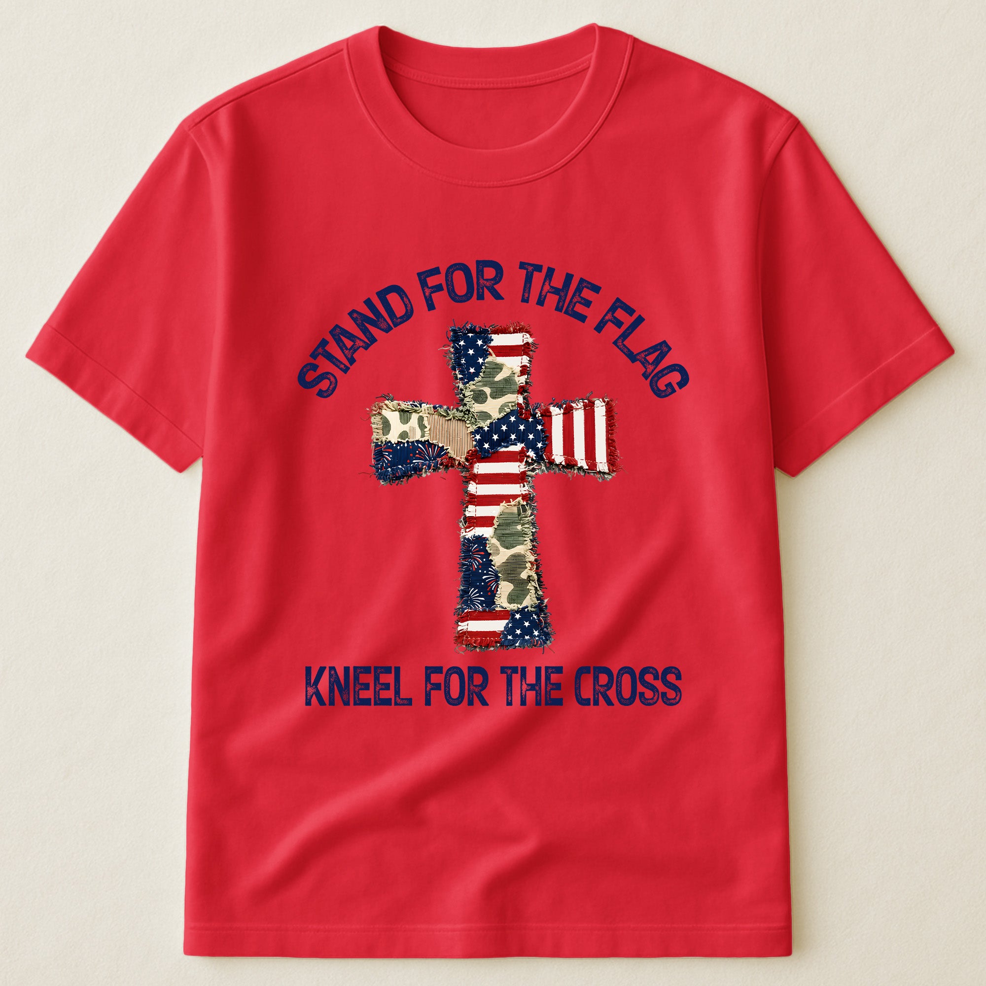 Patchwork Style USA Flag And Cross Print - Shirt