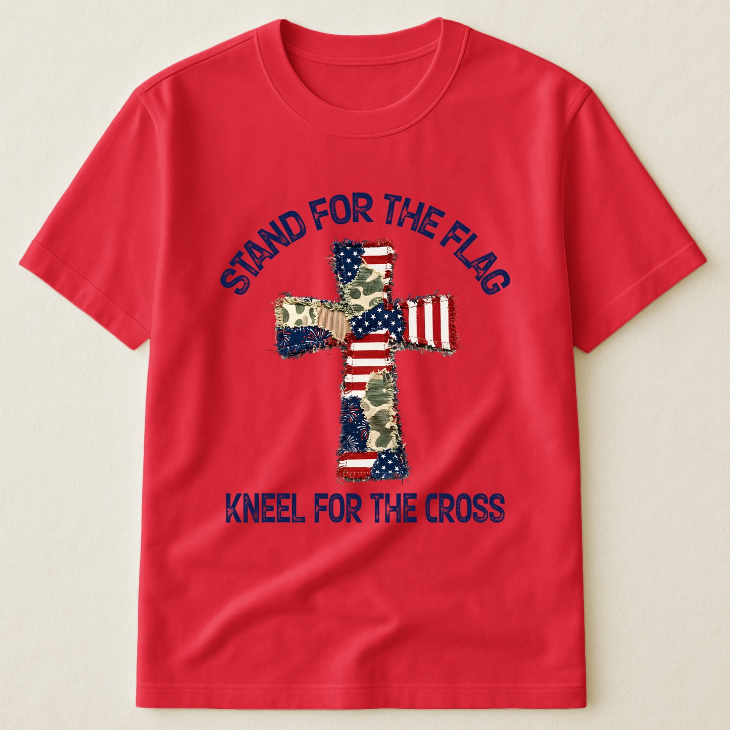 Patchwork Style USA Flag And Cross Print - Shirt