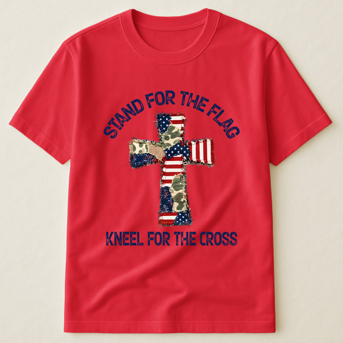 Patchwork Style USA Flag And Cross Print - Shirt