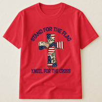 Patchwork Style USA Flag And Cross Print - Shirt