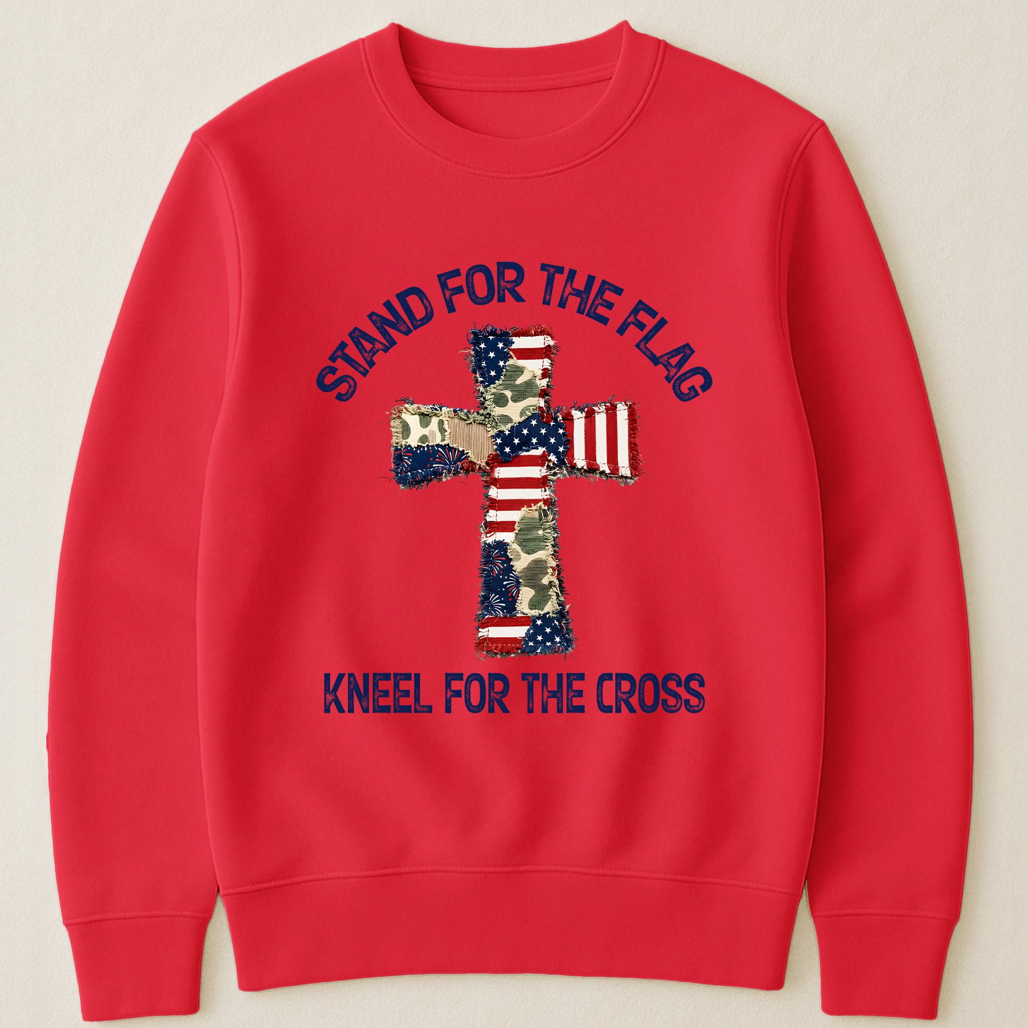 Patchwork Style USA Flag And Cross Print - Shirt