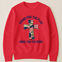 Patchwork Style USA Flag And Cross Print - Shirt
