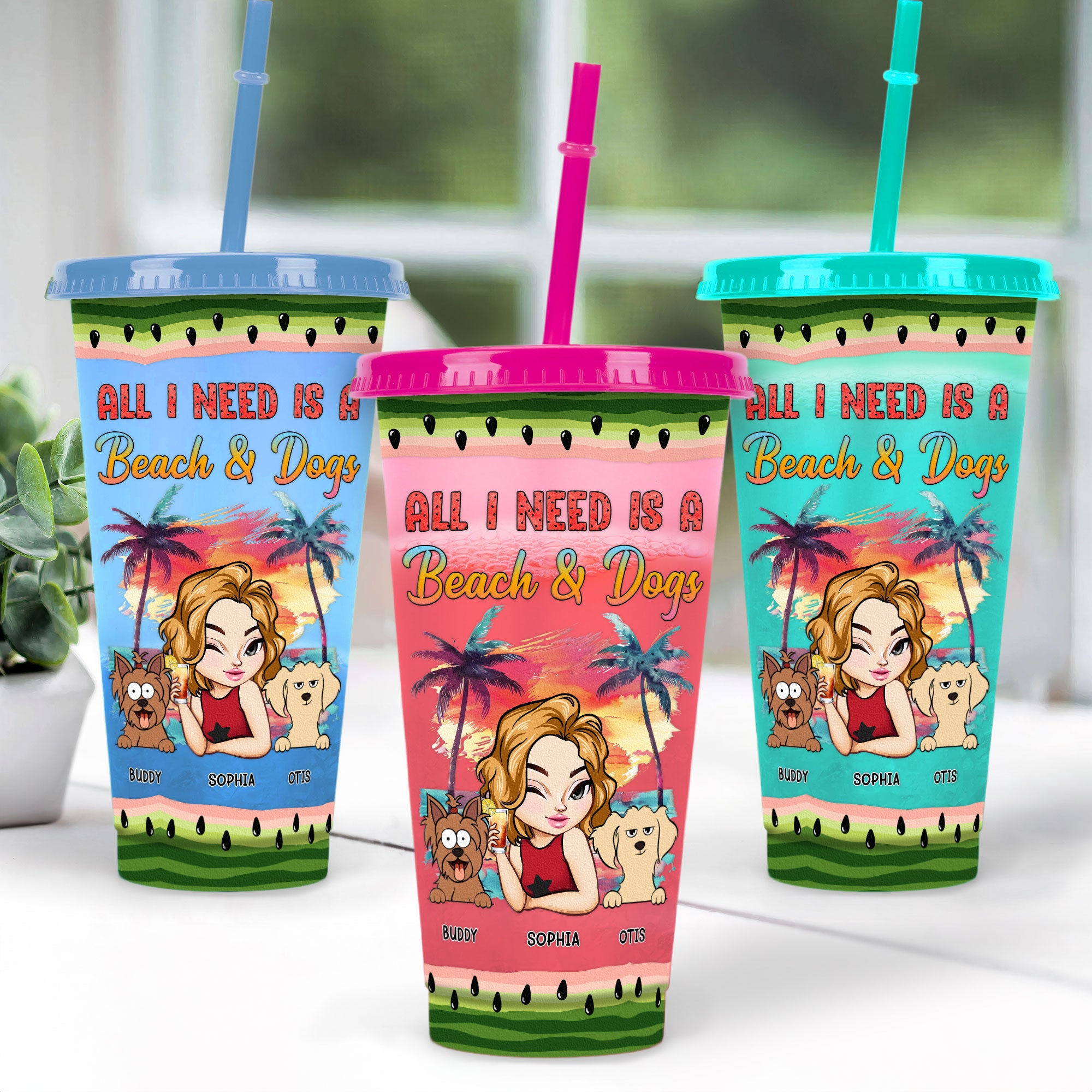 A Beach And Dogs - Personalized Color Changing Cup