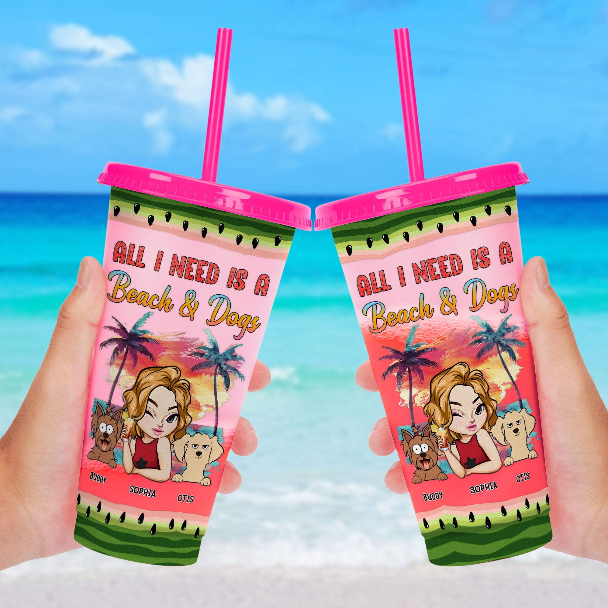 A Beach And Dogs - Personalized Color Changing Cup