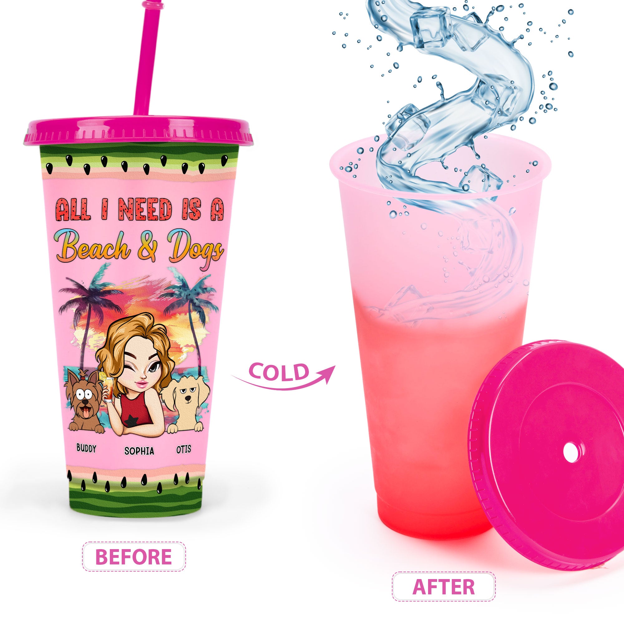 A Beach And Dogs - Personalized Color Changing Cup